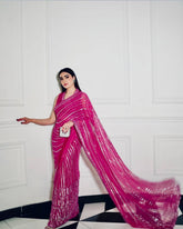 Awesome Pink Georgette Thread Work Saree